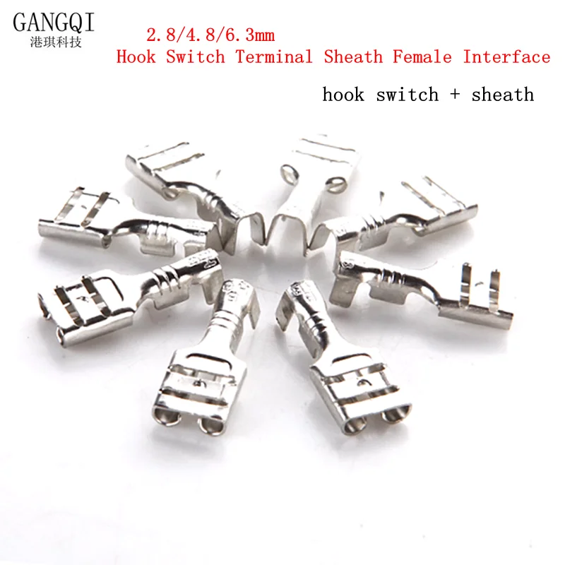 

10PCs 2.8/4.8/6.3mm Hook Switch Terminal Sheath Female Interface Plug-in Wiring Cold Compression Terminal Copper Connector