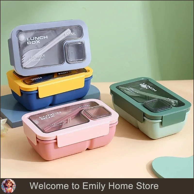 1pcs Portable Sealed Lunch Box with Tableware for Kids Children Plastic Microwave Bento Boxes Dinnerware Set Food Storage Contai