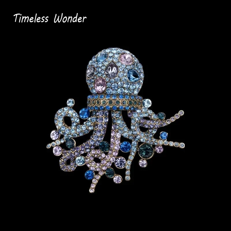 

Timeless Wonder Fancy Crystal Zircon Octopus Brooch Pins for Women Designer Jewelry Rare Trendy Gift Vintage Art Deco 5381