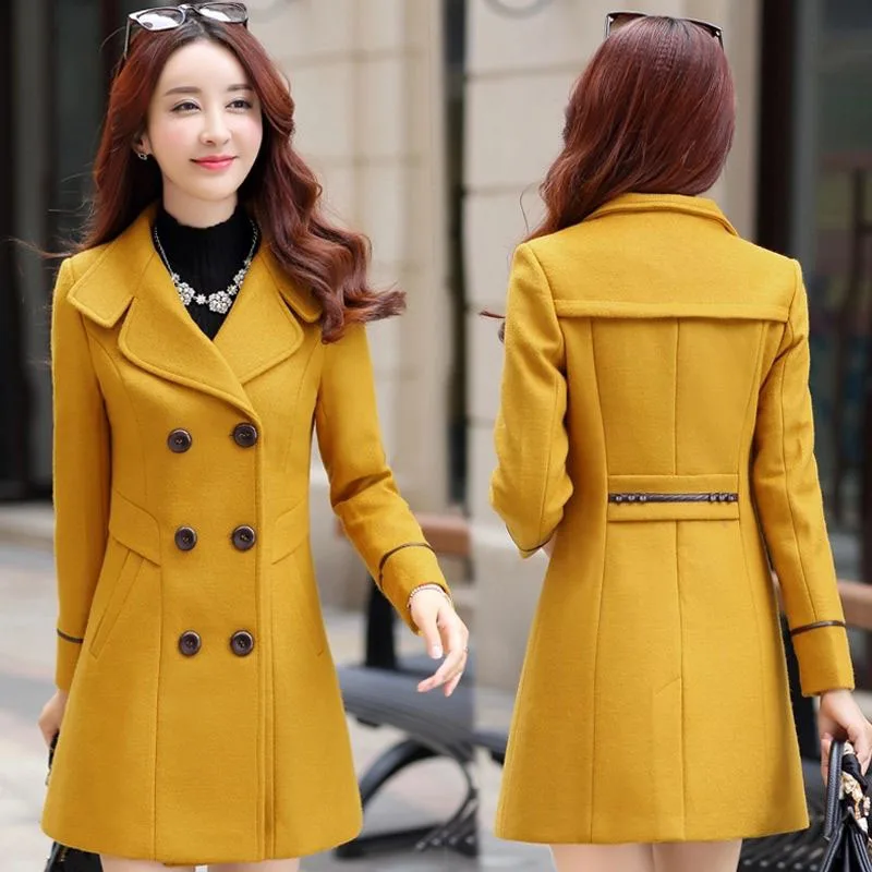 Women's Wool Blend Trench Coat, Warm Long Jacket, Cashmere Outerwear, Female Fit, Lapel, Woolen Overcoat, Casual, Autumn, Winter