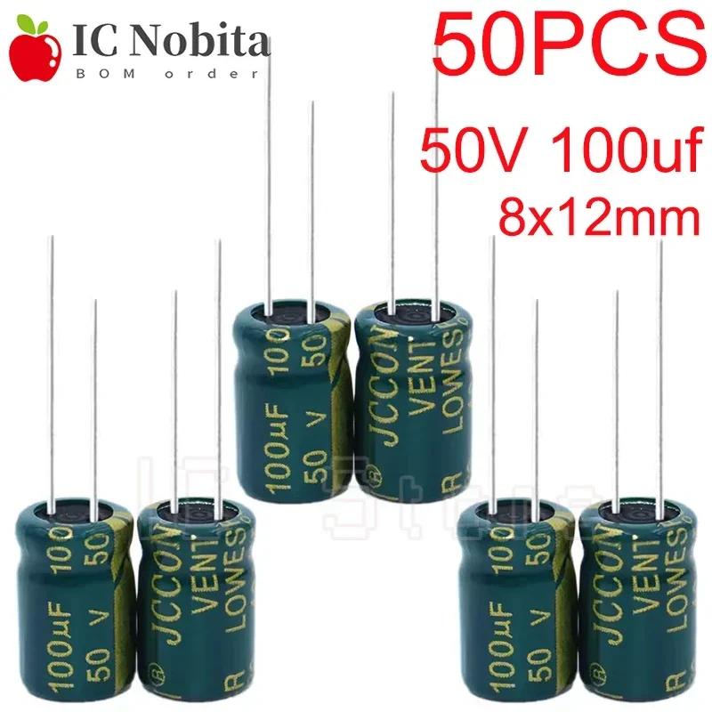 50PCS Capacitor 50V 100uf Low ESR High Frequency 8x12mm Aluminum Capacitor 8*12