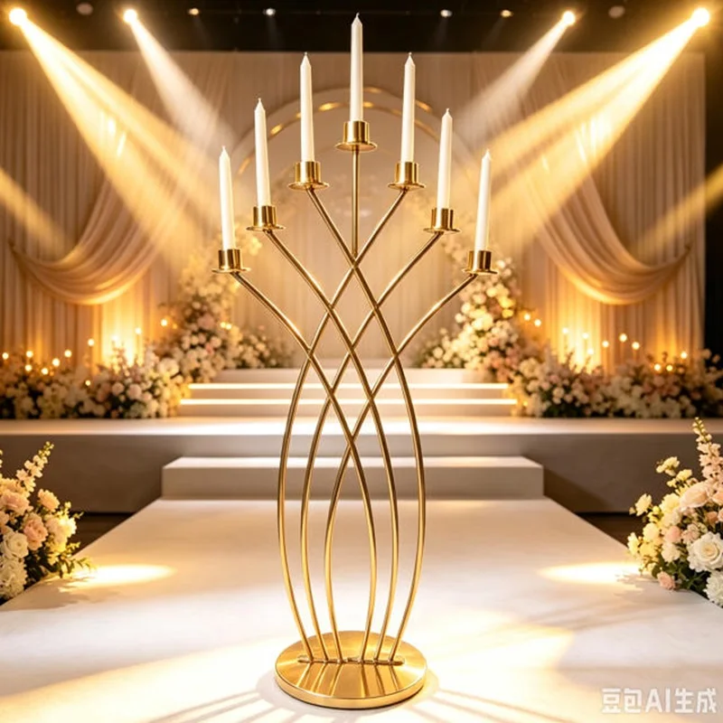 Elegant 7-Arm Metal Candelabra Set of 2 Wedding Table Centerpieces for Engagement Ceremony Home Party Decor