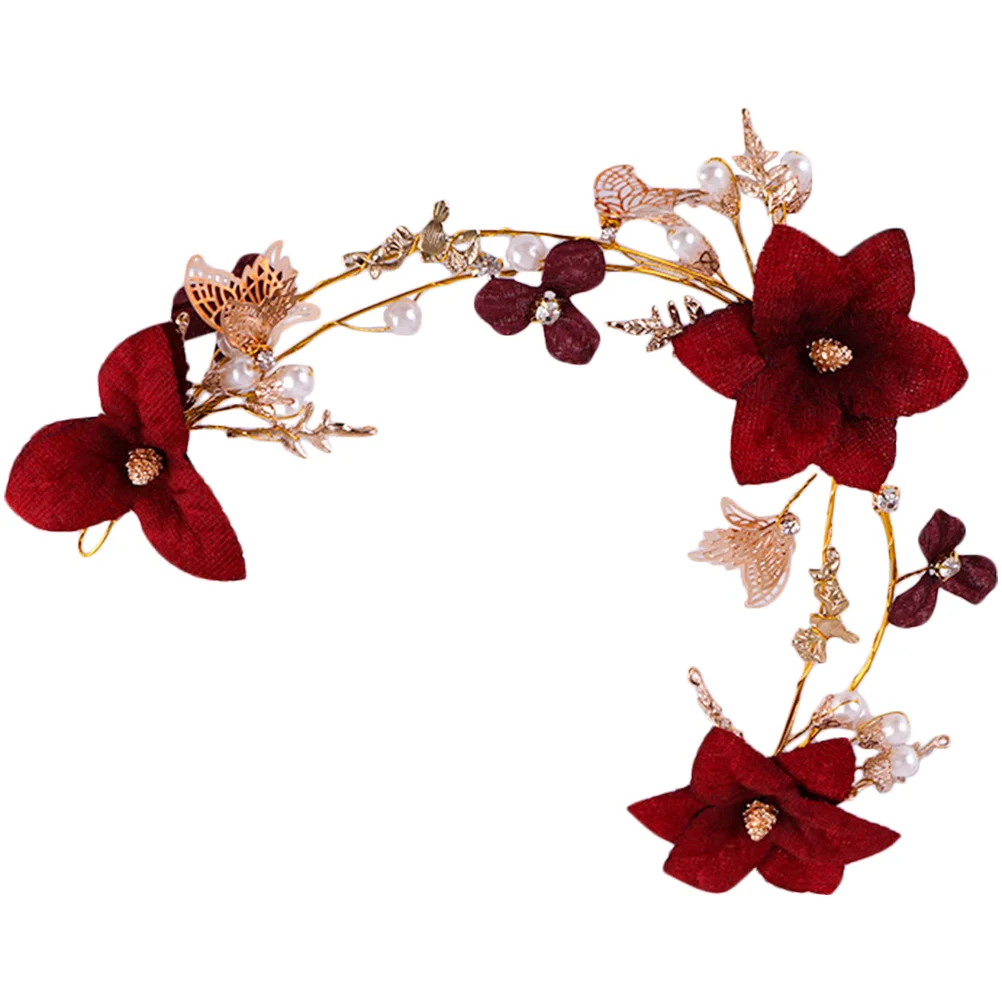 عصابة رأس على شكل زهرة حمراء، غطاء رأس لحفلات الزفاف للنساء، إكسسوارات شعر زفاف خفيفة الوزن ومريحة