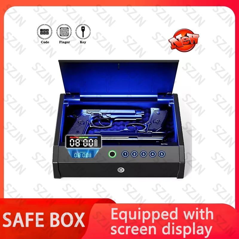 Steel Pistol Gun Safe Box With Screen High-security Anti-Theft Fingerprint Password Key Unlock Ammo Box Safe Security Box