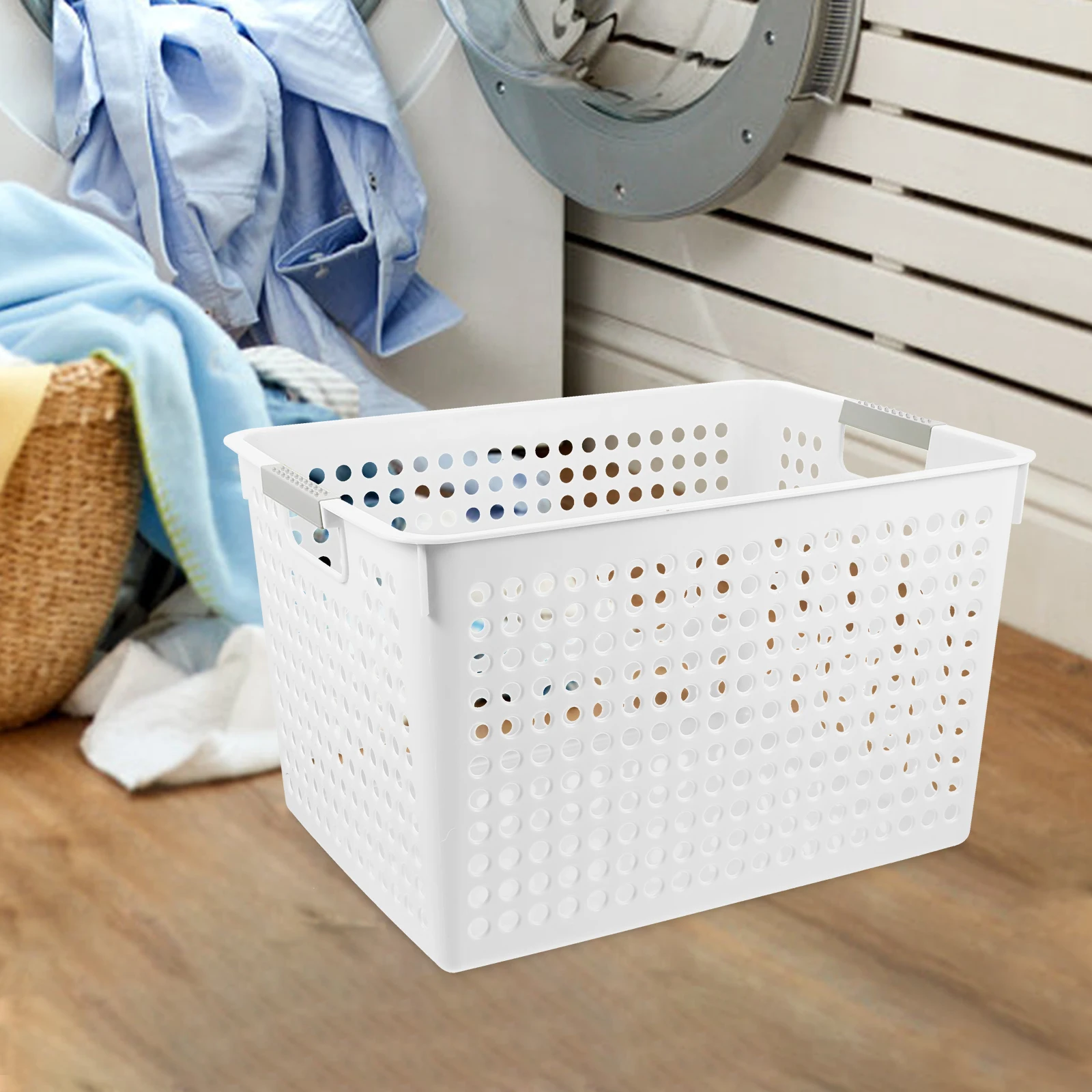 

Deep Large White Laundry Basket PP Material Smooth Strong Load Bearing for Clothes Toys Blanket Bedroom Bathroom Office