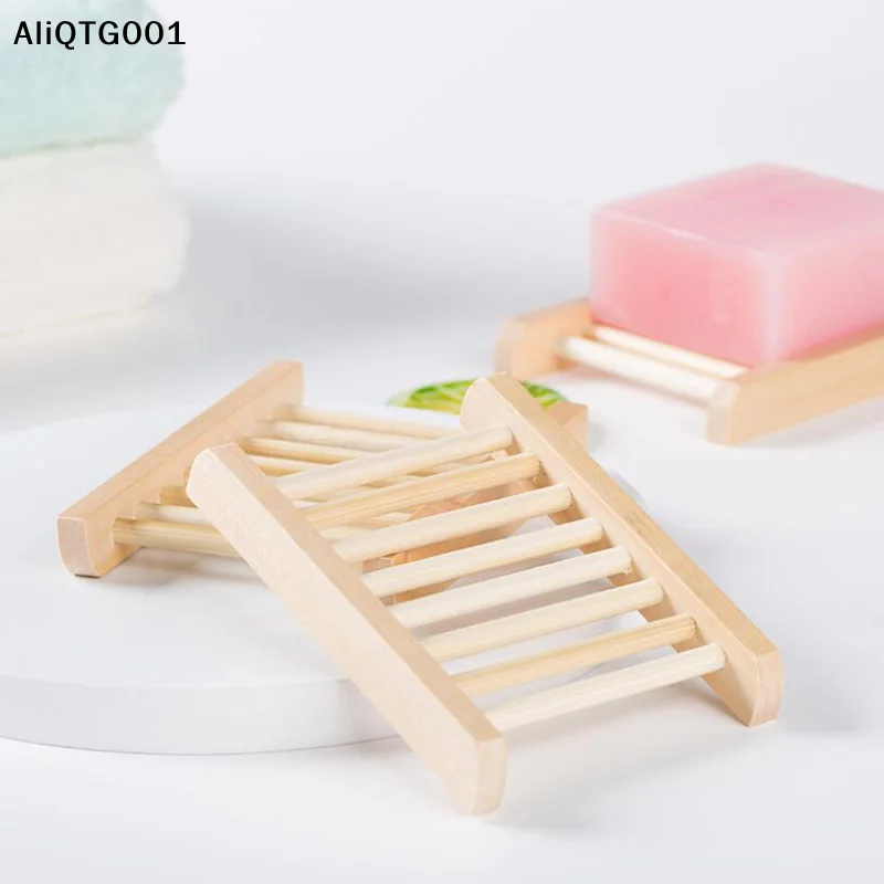Natural Wood Bamboo Soap Drainer Dish Tray Dry Holder Storage Rack Plate Eco-Friendly Kitchen Accessory