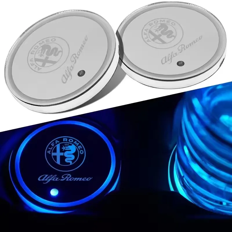 7 Colors Car LED Luminous Water Cup Pads Auto Coaster Mats For Alfa Romeo Giulia Stelvio Giulietta 156 159 147 Mito Tonale Brera