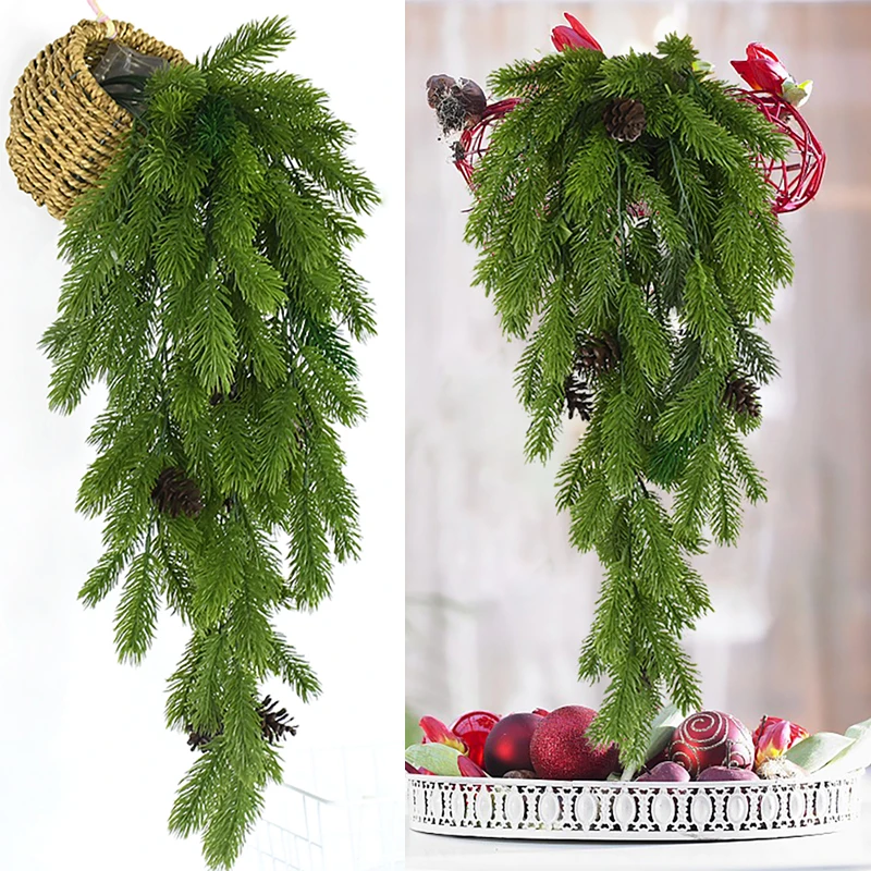 

80cm Christmas Green Plants Pine Branches Xmas Tree Garland Wreath Greenery Rattan Hanging Ornament Christmas Wedding Home Decor