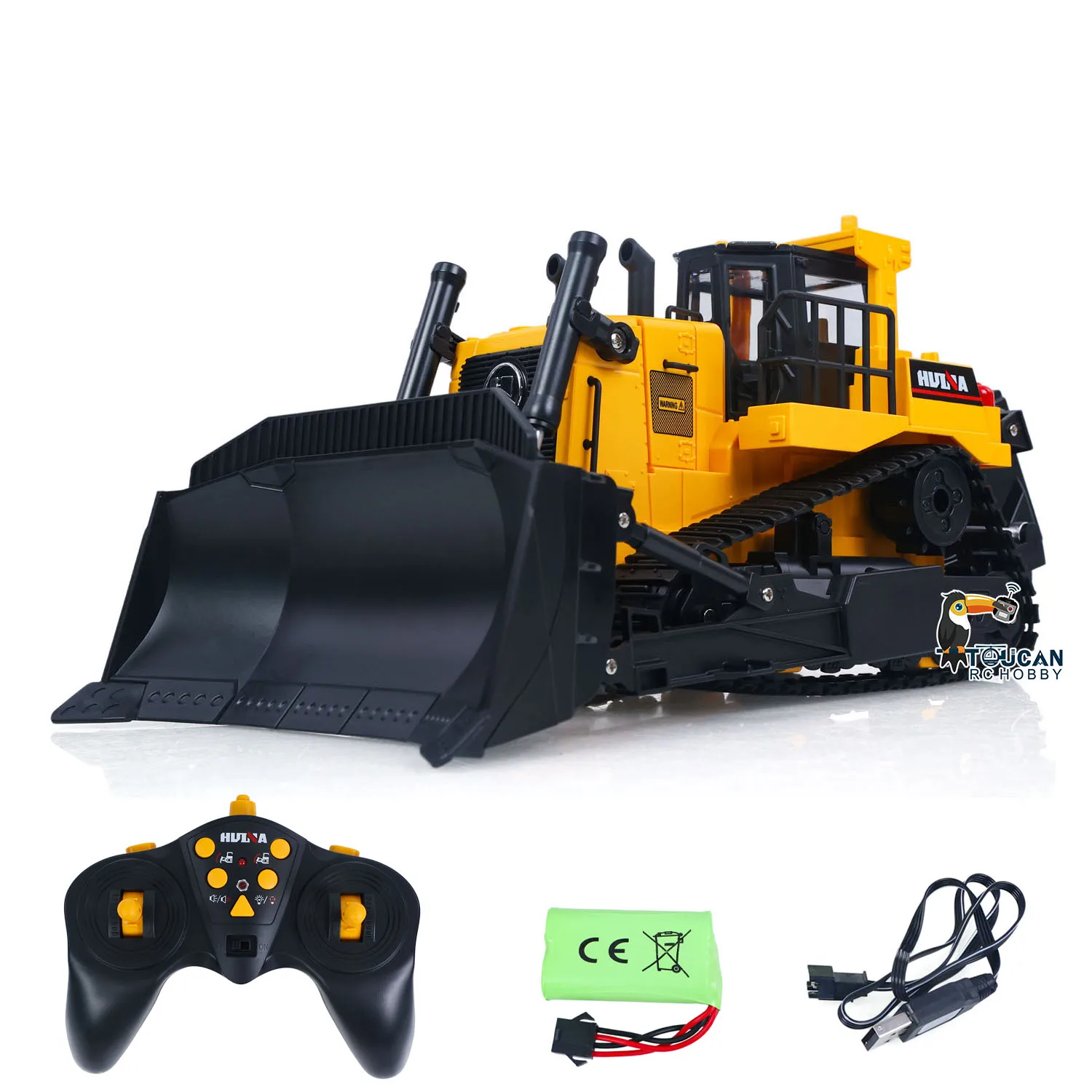HUINA 1554 1/16 Elektrischer RC-Bulldozer Ferngesteuerter Bulldozer RTR Metall-Ripper Lichteffekt Batteriebetriebenes Fertigmodell Geschenke