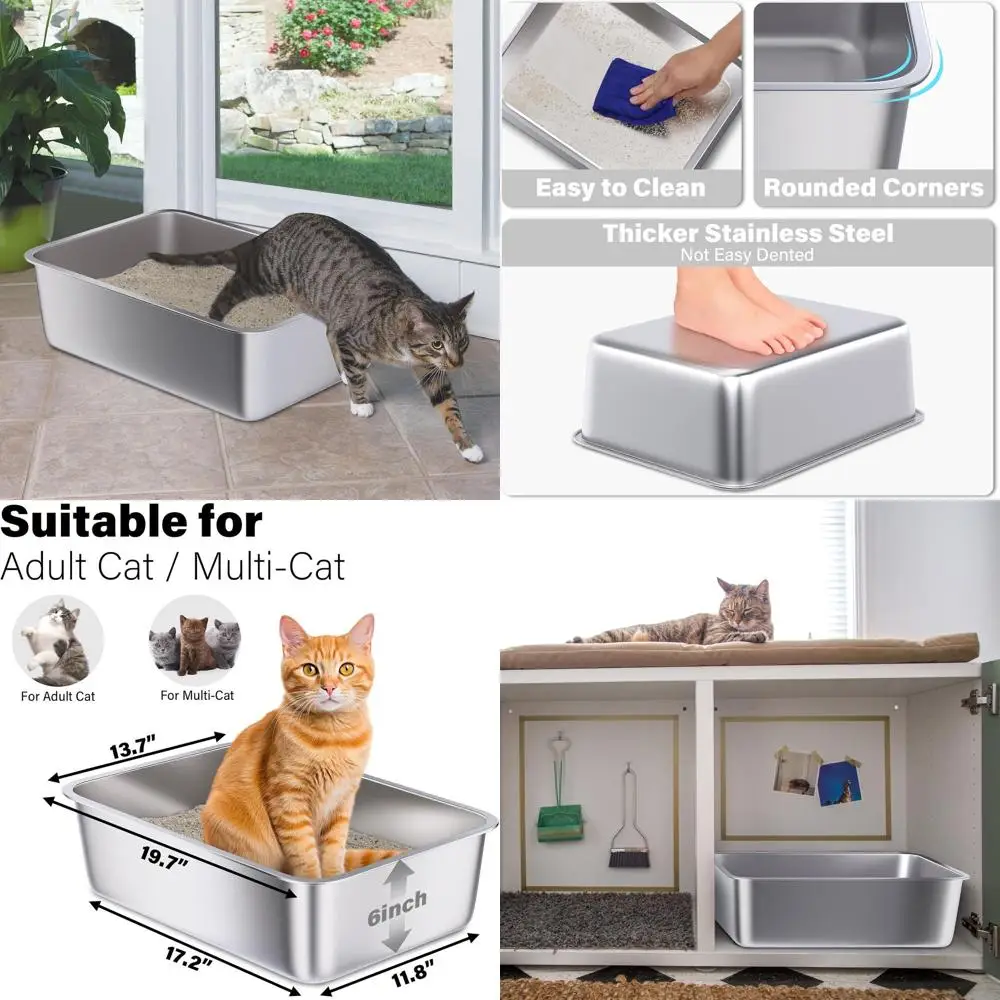 

Коробки для мусора из нержавеющей стали, состоящие из 2 частей, большие, 20x14x6, легко чистится, без запаха для взрослых кошек