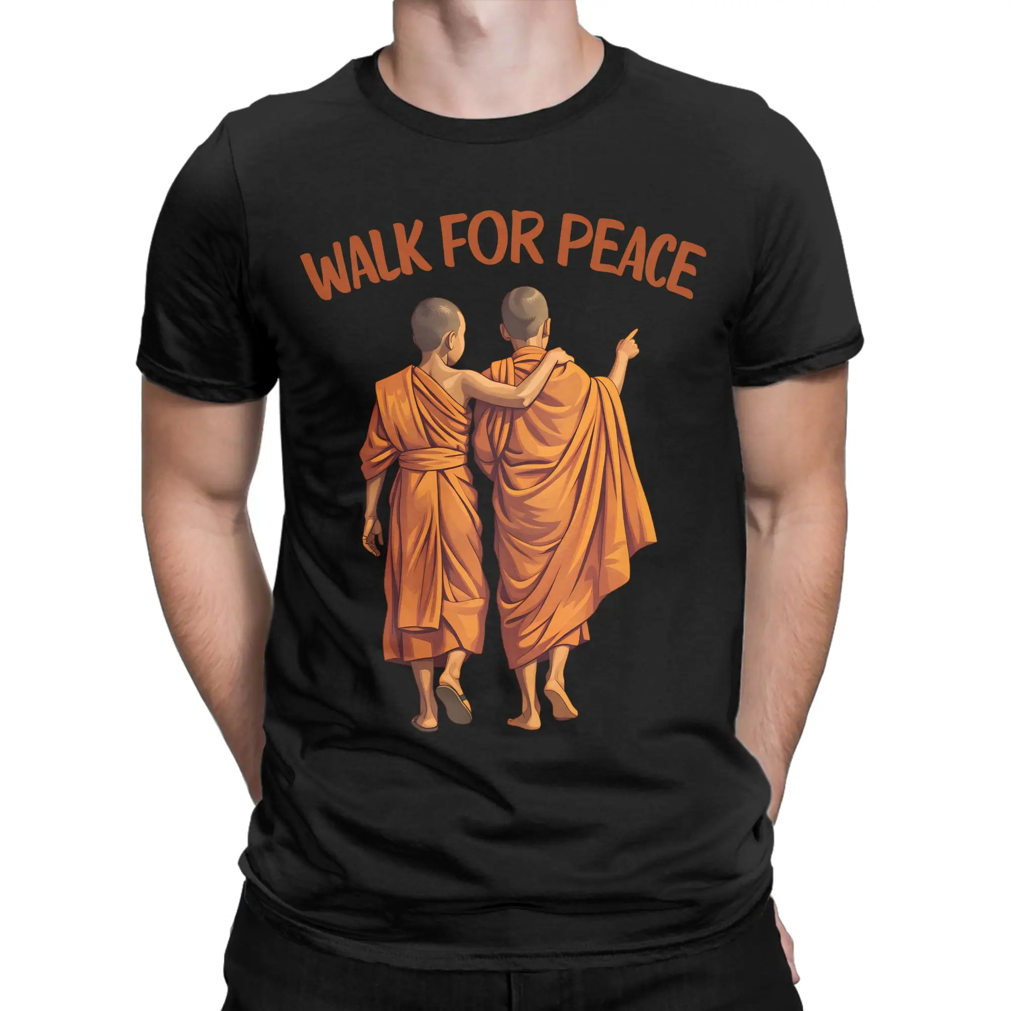 Buddhist Monks Walk For Peace Aloka Dog Cotton T Shirt For Men's Summer Street Style T Shirts O Neck Tees Oversized Cheap Tops