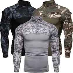 New Camouflage Men's T-Shirts Zipper Stand Neck  Shirts Outdoor Sports Athletic Tops Long Sleeve T Shirts