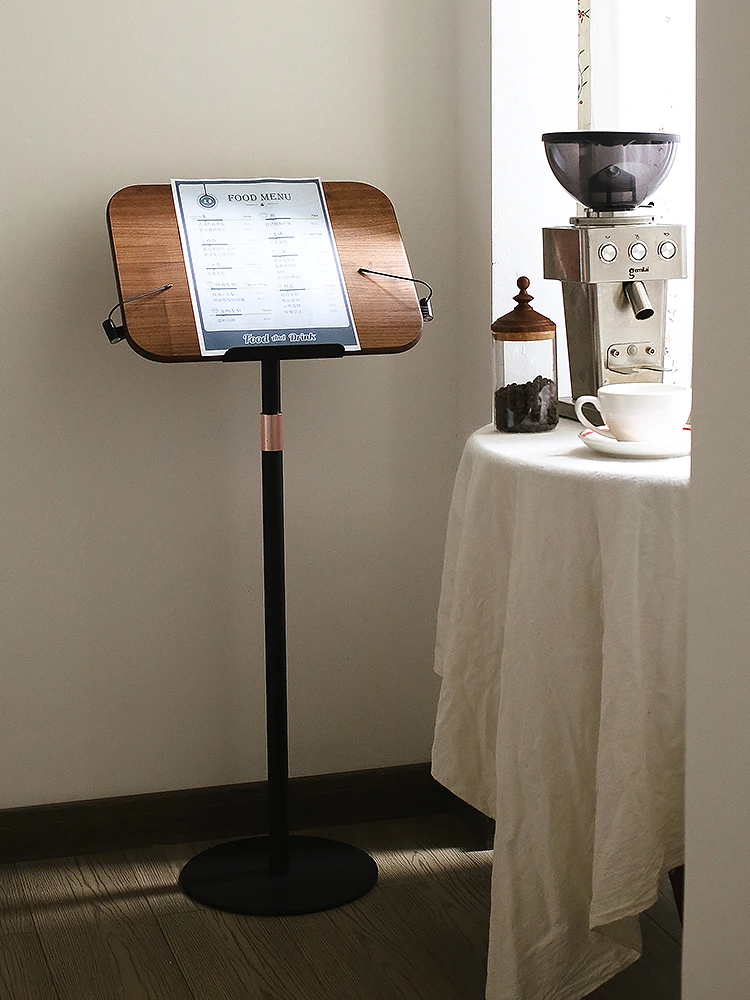 Coffee Shop Retro Menu Display Stand Black Walnut Hotel Restaurant Entrance Vertical Menu Stand Lifting Reading Stand