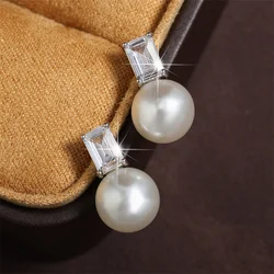 ZAKOL Simple Cute Small Pearl Stud Earrings for Women Girls Exquisite Sparkling Square Zirconia Earring Women's Fashion Jewelry