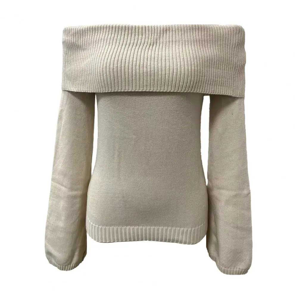 Women’s Off Shoulder Knit Tops Long Sleeve Solid Color Slim Fitted T-Shirt Fall Sweater Clothing Pullover Tops Knitwear