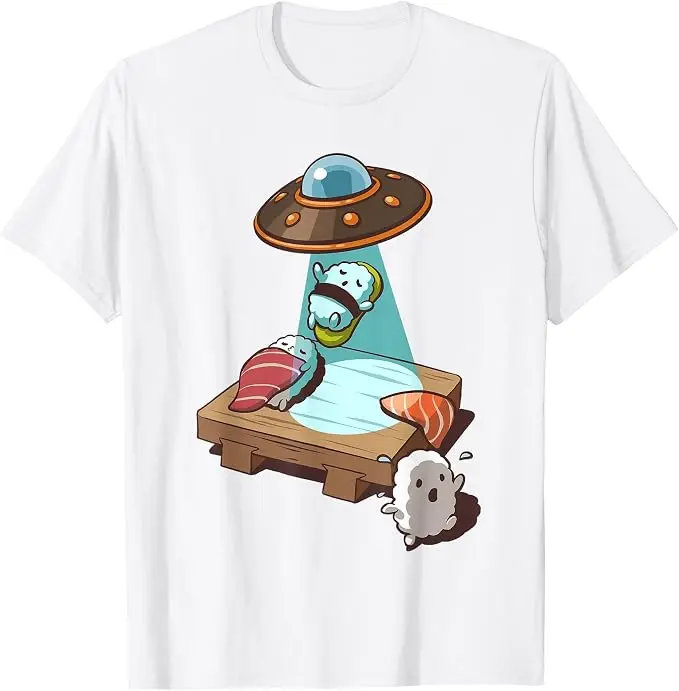 Sushi UFO Alien Abduction T-Shirt Y2k Japanischer Feinschmecker Ästhetische Kleidung Humor Einzigartiges Neuheitsgeschenk Niedliche Cartoon-T-Shirts – Detail 21