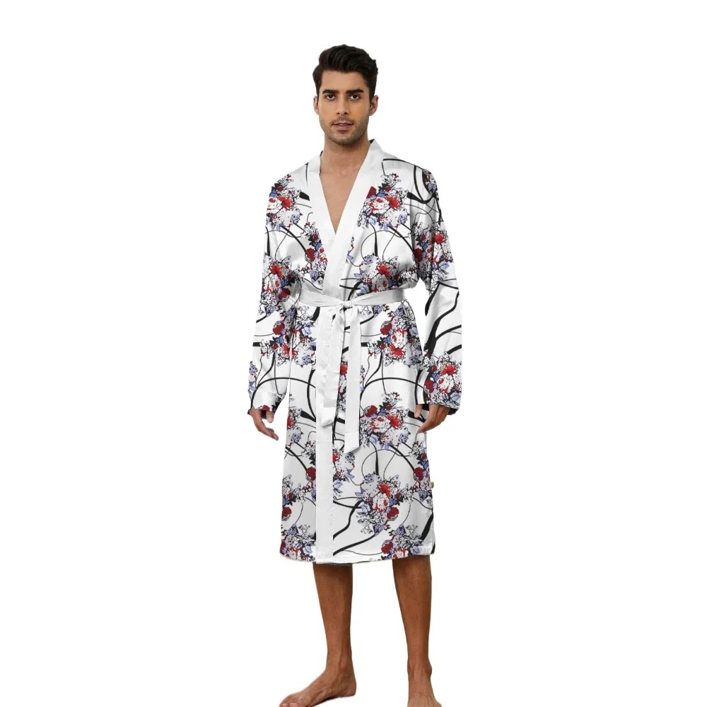 

Men's Robes 2025 Summer New Long Nightgown Quick Drying Thin Skin Friendly Home Sleepwear 3D Printed Non Fading Bathrobe Man
