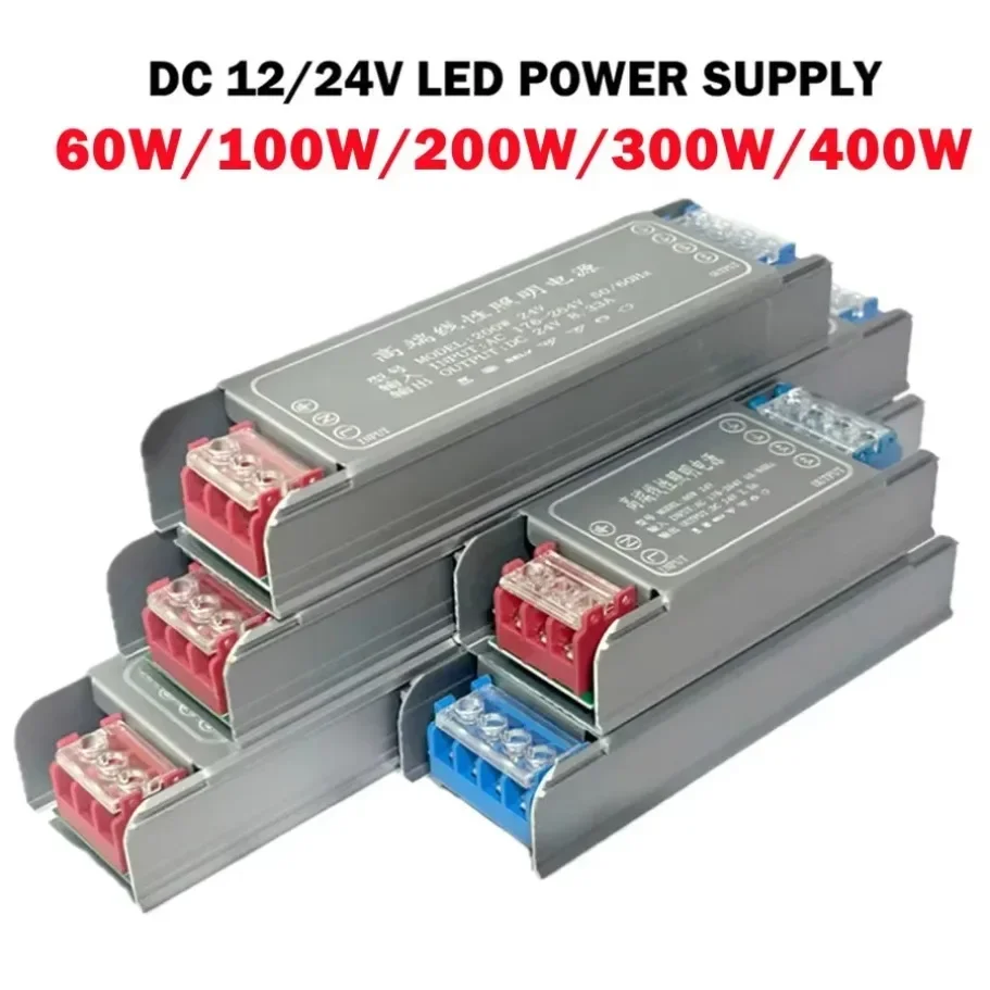 Zasilacz impulsowy DC 12V 24V AC176-264V Sterownik światła LED Zasilacz 60W 100W 200W 300W 400W Wyciszenie Transformatory oświetleniowe