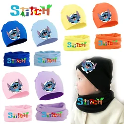 Disney Stitch-Conjunto de gorro y bufanda para bebé, gorro cálido de algodón con dibujos animados para niño y niña, bufandas, traje cómodo para niños pequeños, cuello más cálido, regalos