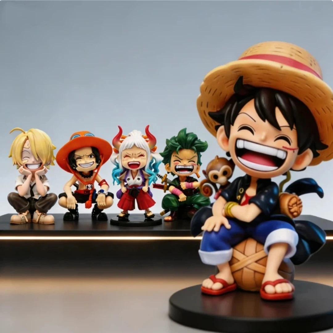 

13cm Anime One Piece action figures Q-version sitting Luffy Zoro Sanji trendy toys doll models car ornaments Birthday Gifts toys