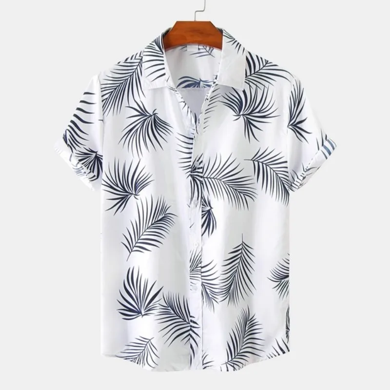 Ethnic style men\'s shirt Leisure beach breathable button shirts Outdoor street fashion short sleeved men\'s lapel Hawaiian tops