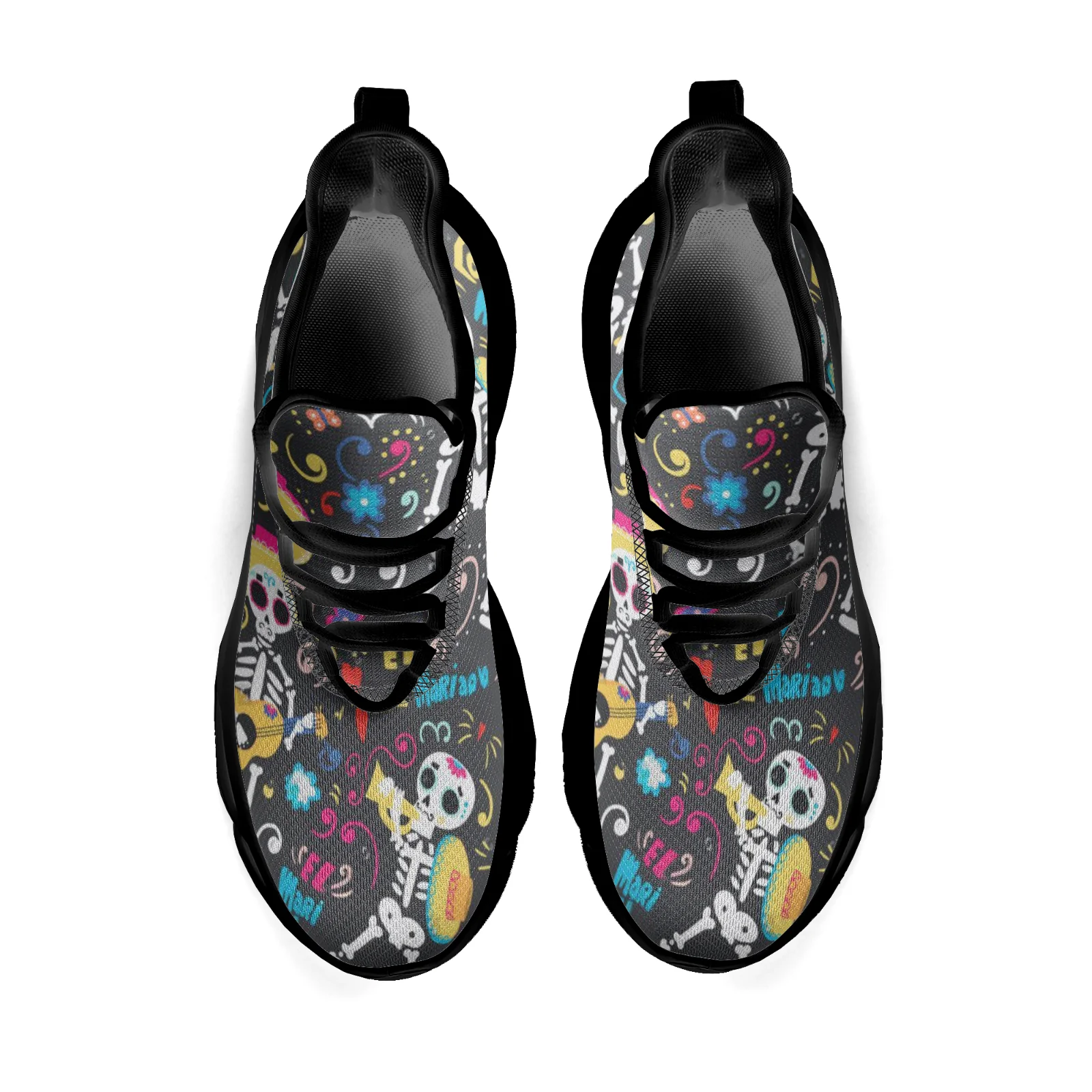 Banda personalizável crânio sapatos esportivos casuais juventude leve tênis de corrida malha sapatos de renda EUR36-48