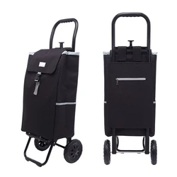 Iron Shopping Cart Durable Portable Folding Luggage Cart Market Purchase Trailer Hand Pull Cart Shopping Trolley with Big Wheels