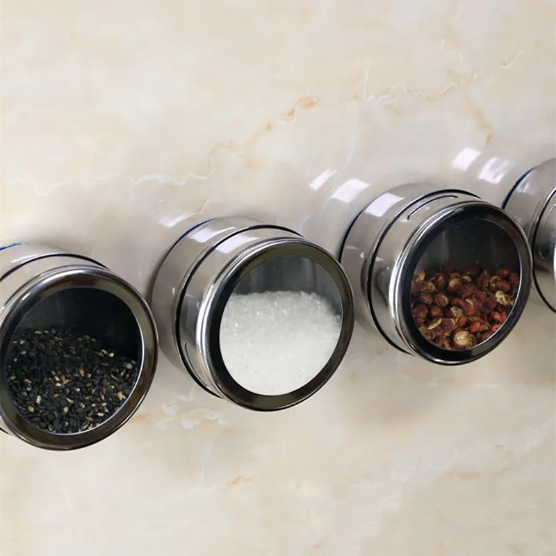 4/9pcs Magnetic Stainless Steel Seasoning Jar Dust-proof Visible Spice Seasoning Bottle Seasoning Box Portable Outdoor Barbecue