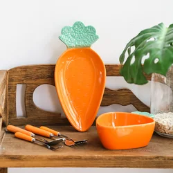 Creative Cartoon Carrot Shaped Ceramic Salad Bowl Soup Bowl Family Fruit Snack Plate Kitchen Utensils Accessories