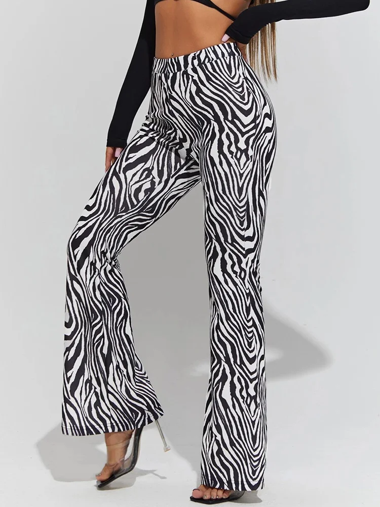 

Women Casual Loose Wide Leg Trousers Black White Zebra Print Summer Flare Pants Hip Hop Streetwear Joggers High Waist Sweatpants