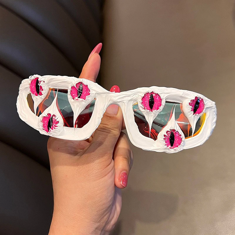 

New 2025 Handmade Eye Drop Gel Sunglasses European American Personalized Trend Y2K Future Technology Punk Dark Style Sunglasses