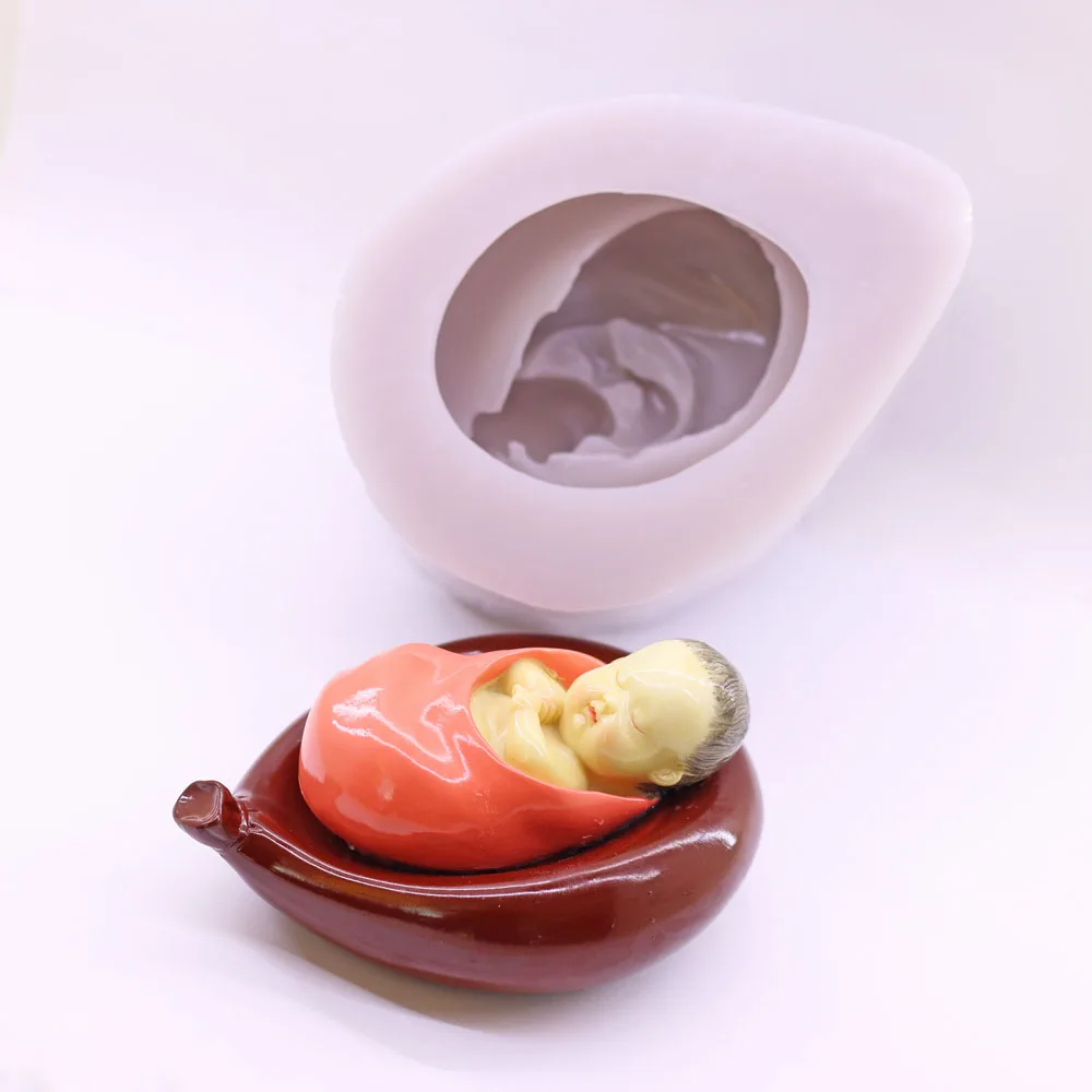 3D Newborn Baby Silicone Mold Balloon Cradle Crib Fondant Sugarcraft Chocolate Candy Decor Cake Baking Mould DIY Polyme Wax Soap