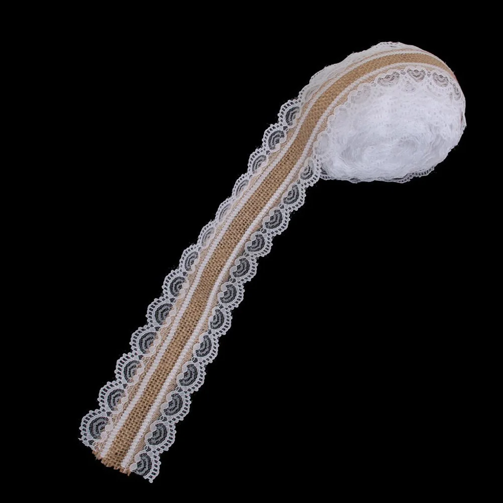 

10m Burlap Hessian Ribbon Brown White Double Sided Lace Tape Suitable for Wedding Home Craft DIY Burlap Ribbon