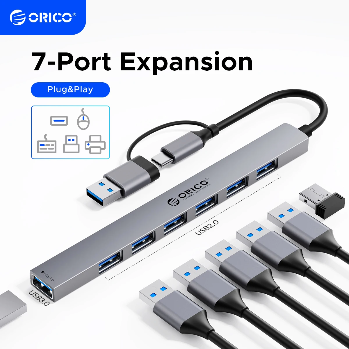 

ORICO USB 3.0 Hub Notebook Wireless USB Splitter 7-port Laptop Extender PC Computer USB 2.0 Charge Hub for Laptop Accessories