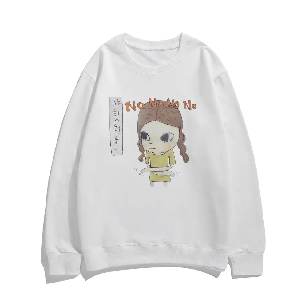 Yoshitomo Nara Girl with Braids No No Graphic Sweatshirt Men Women Vintage Cartoon Pullover Tracksuit Male Oversized Sweatshirt