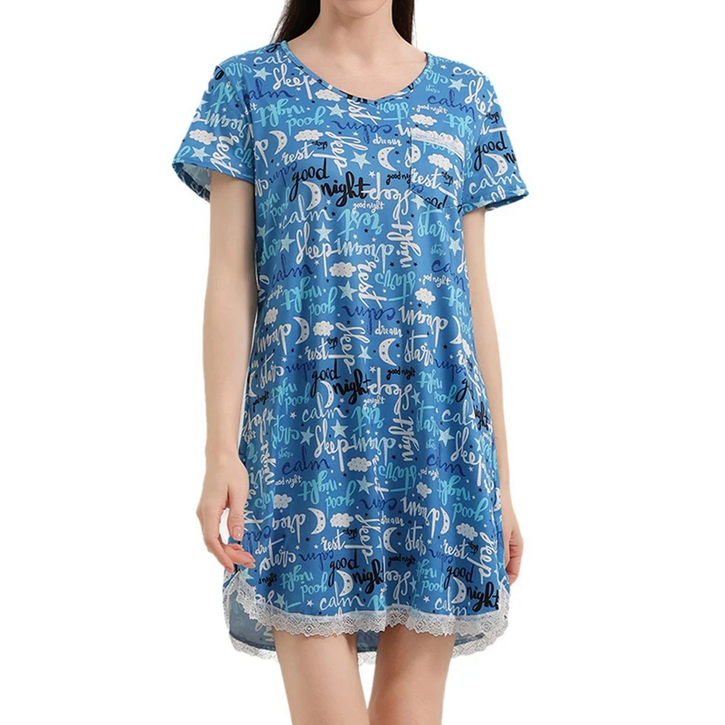 

Woman Nightgown Short Sleeve Printed Dress Casual Ultra-Soft Pajamas Set Nightgown Nightwear