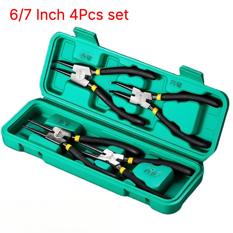 6/7 Inch 4Pcs Circlip Pliers Set, Internal External Snap Ring Remover Tool for Automotive Mechanical Repair Crimping Tool Pliers