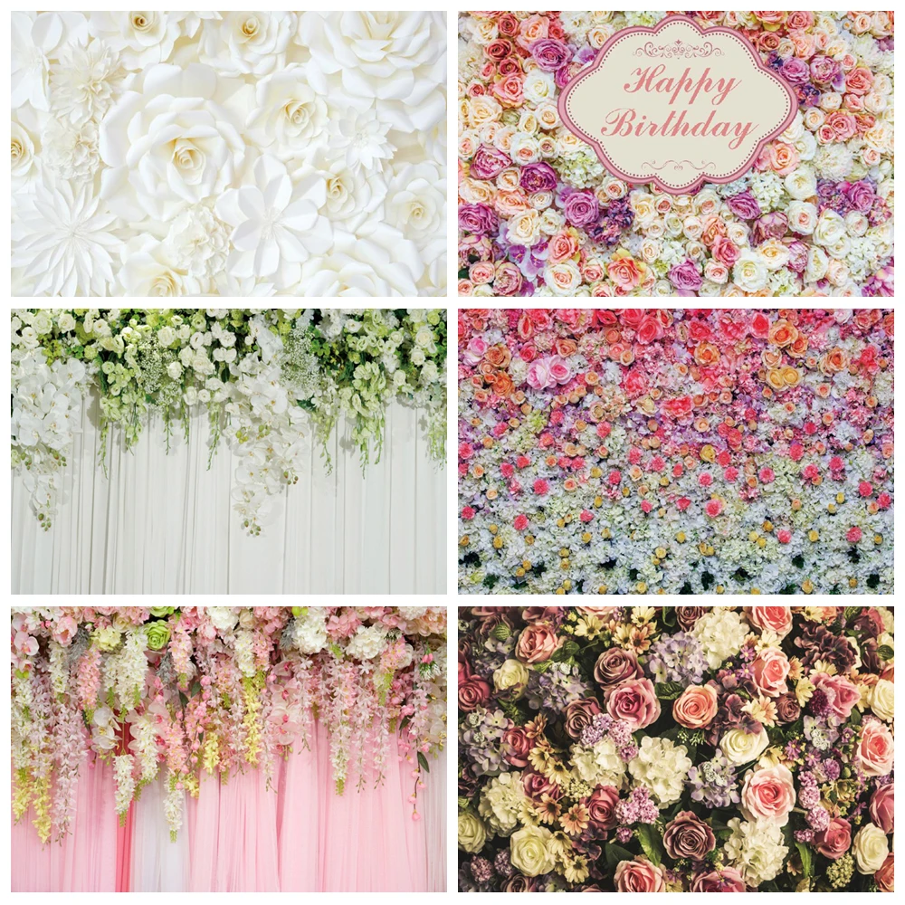 

Pink Floral Flower Photography Backdrop Flower Wall Wedding Bridal Shower Marriage Ceremony Baby Portrait Photo Background Decor