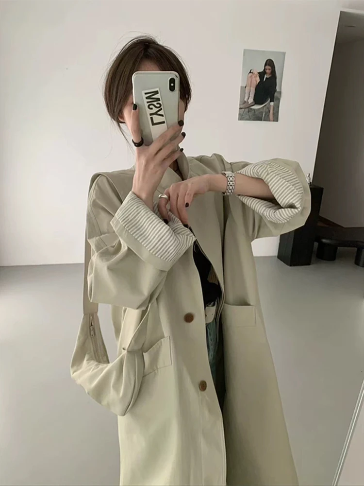Damski płaszcz do połowy łydki, casualowy, w stylu brytyjskim, koreańska wersja, luźny krój, nowość na jesień, mały rozmiar, płaszcz casualowy.