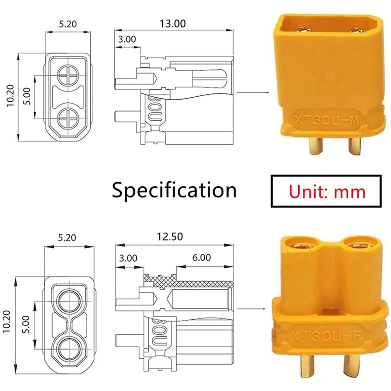 A36T-XT30 30 Pairs Male Female Battery Connectors XT30U Male Female Connectors Round Plug Female With Heat Shrink Tube