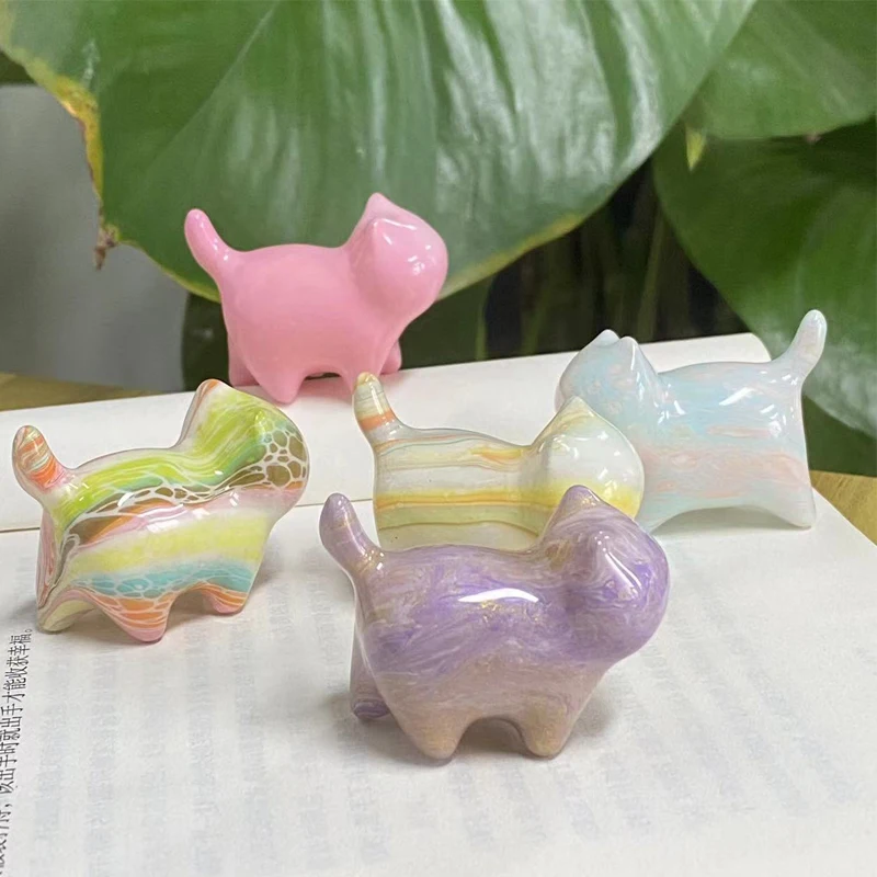 Mini Cute Wooden Paint Colored Small Cat book nook Desktop Ornament Home Decoration Multiple styles 1PCS Randomly funny gifts