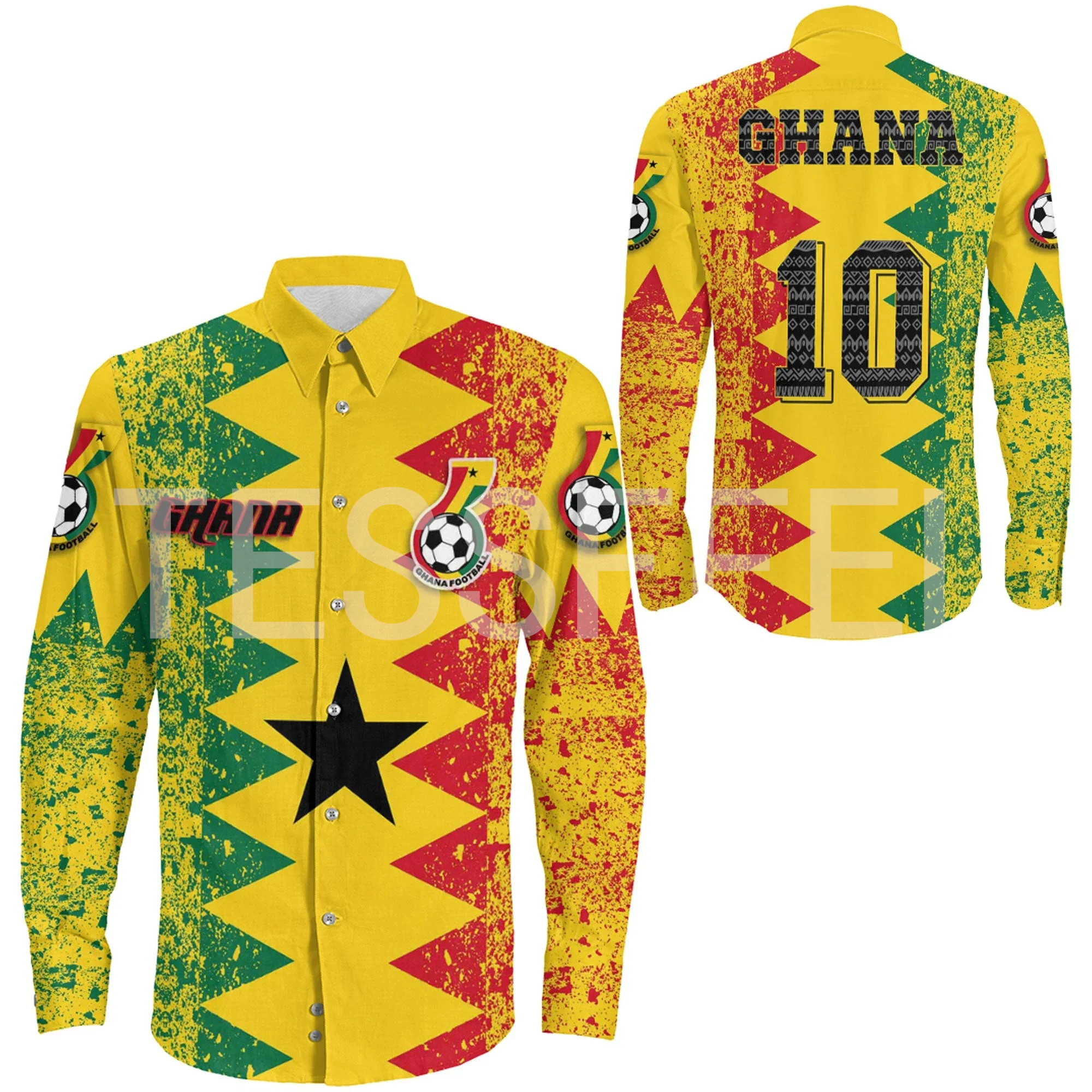 Camisas de manga larga con cuello de botón, camisa con estampado 3D de Historia Negra, Bandera de país de África, Ghana, Retro, Vintage, informal, Harajuku, Verano