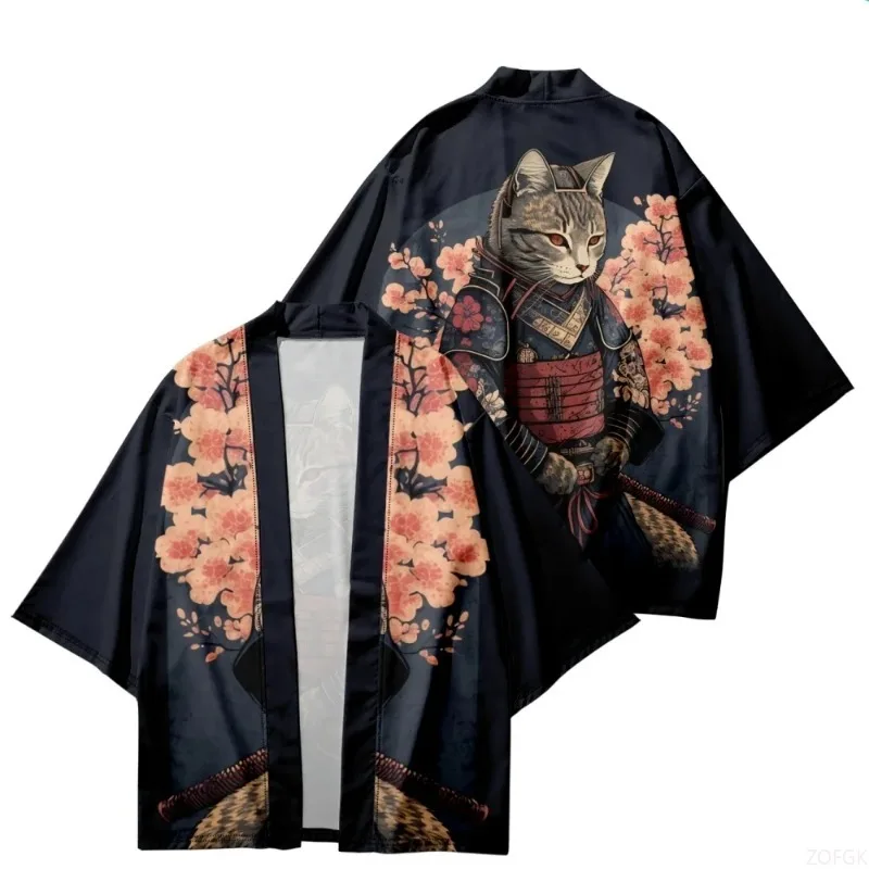 

Small Cat Pattern Clothing Harajuku Summer Men's and Women's Feather Weaving Kimono Cardigan