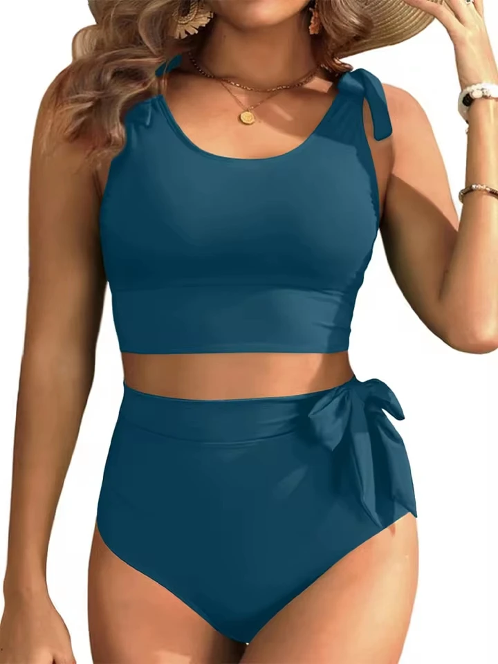 Vzvn Sexy Solid Bikinis Women Split Swimsuit High Waist Beach Vacation Bikini 2026 New All Season Backless Bikinis 2 Piece Set