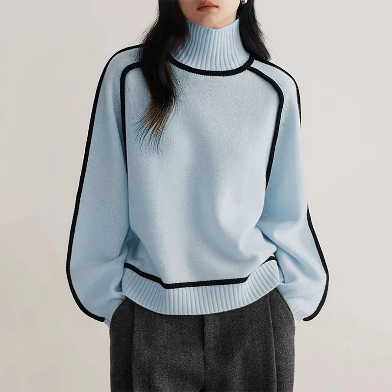 

Turtleneck Women Clothing Sweater Pullovers Lazy Wind Fashion Autumn Winter All-match Casual Loose Long Sleeve Knitting XQ295
