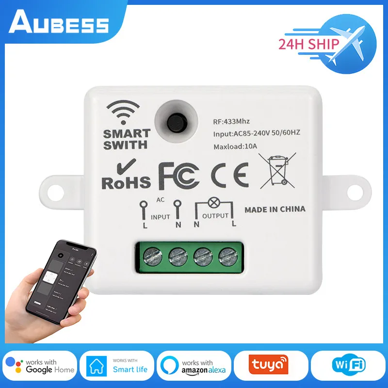 Aubess Smart Switch AC 85-240V RF/RF433 + WiFi Dual Control On-off Device Smart Switches Tuya Single Wire Intelligent Switch