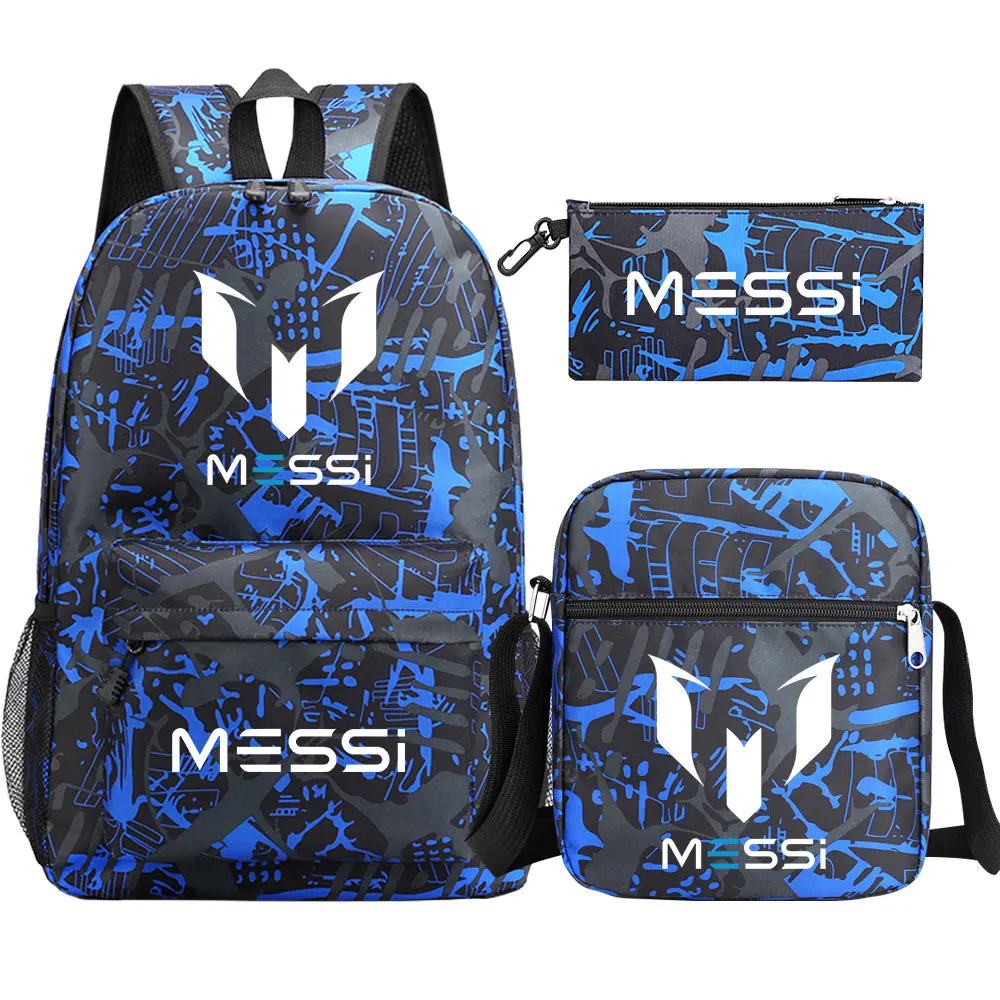 3pcs Football Messi Backpack Children\'s School Backpack Women Men Travel Laptop Teens Mochilas Students Totes Sac