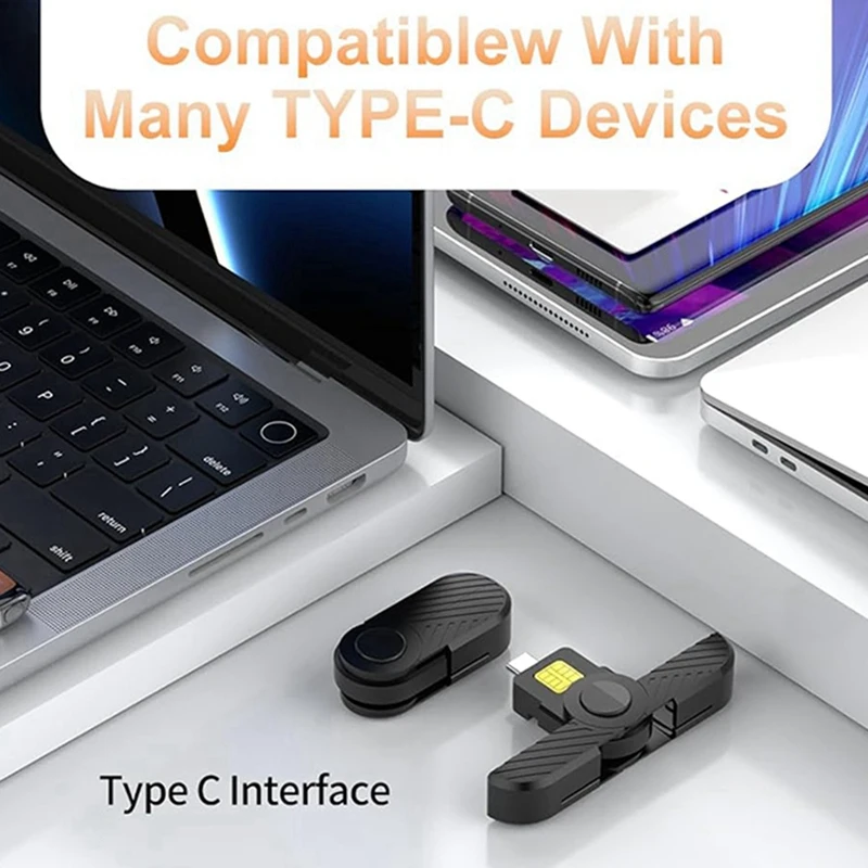 قارئ بطاقة Usb c ، قابل للطي ، وصول آمن للهواتف والبطاقات الذكية ، لأجهزة mac os و windows و linux