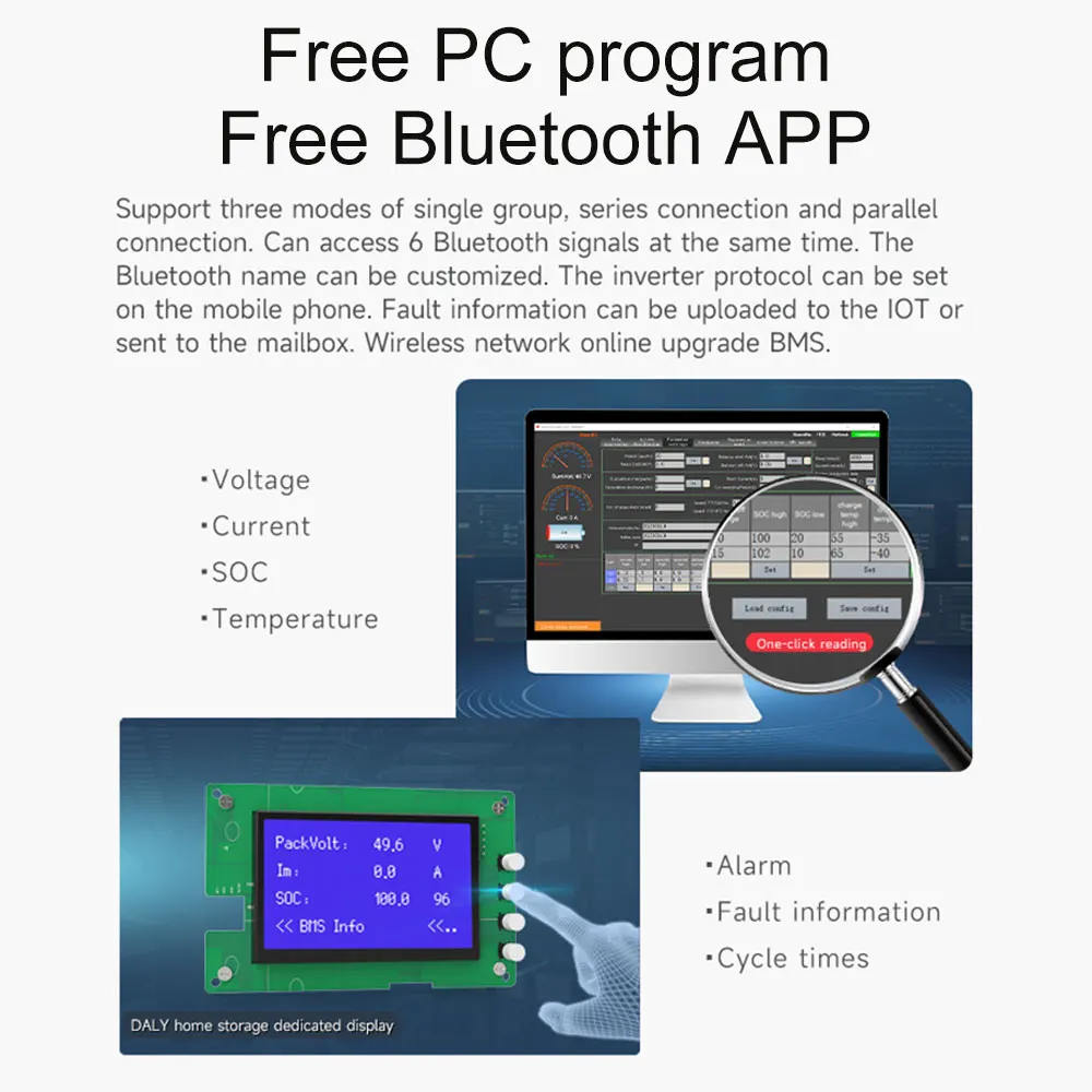 الذكية BMS بلوتوث التطبيق المتوازي 5A التوازن BMS 4s LiFePo4 12 فولت ليثيوم أيون 3S 7S 8S 10S 12S 13S 14S 16S 24S 48 فولت 60A 100A 150A 200A