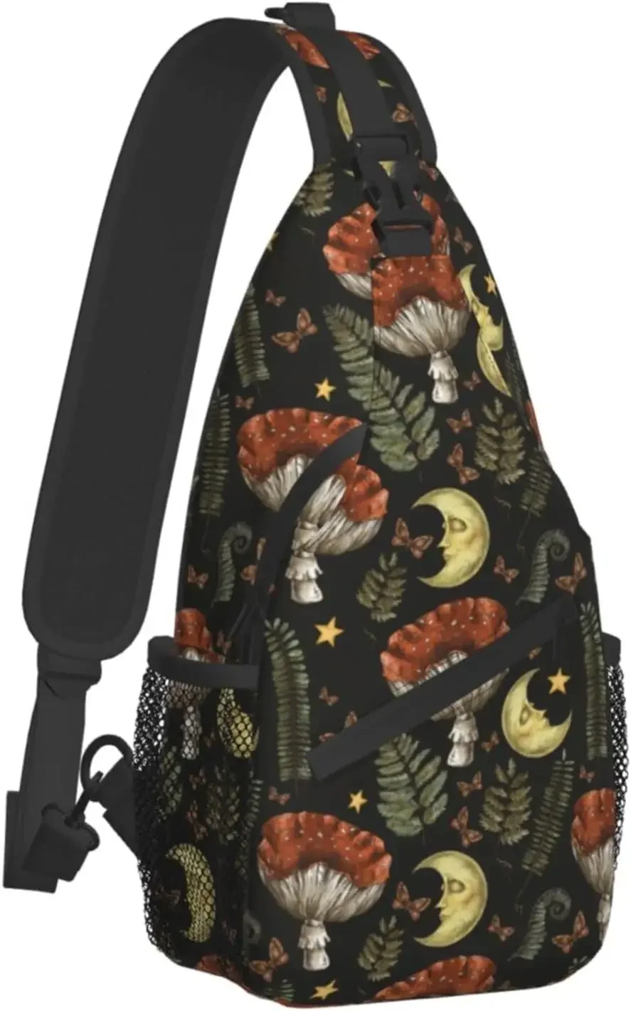 Sling Bag Gothic Butterfly Mushroom Magic Hiking Daypack Crossbody Shoulder Backpack Travel Chest Pack for Men Women Over